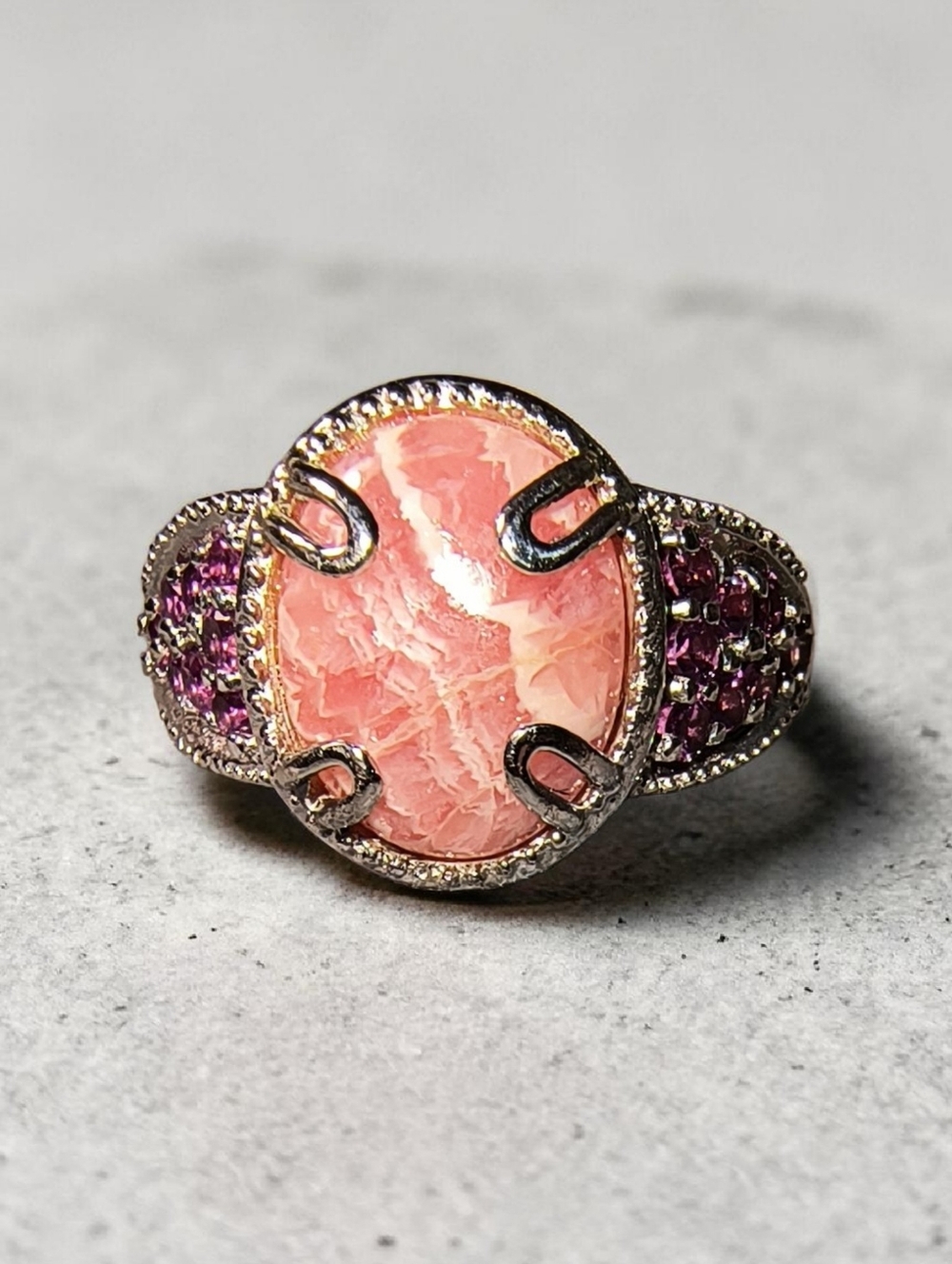 Chuck Clemency Rhodochrosite And Rhodolite Garnet Sterling Silver Ring